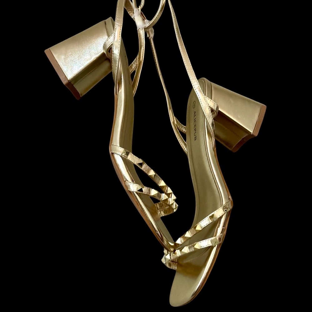 Gold Metallic Studded Strappy Sandals